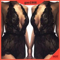 COD DSFGERTERYII ♚gao Women Sexy Deep V-Neck Halter See Through Lace Sleepwear G-String Underwear