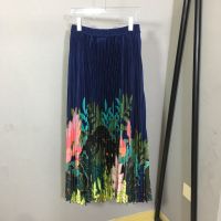 Womens Luxury nd Lotus Flowers Print Pleated Skirt Unique Design Skirt Fashion High Quality Famous High Waist Pleated Skirt