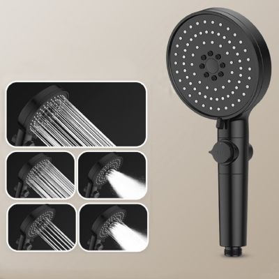 5 Modes Shower Head High Pressure Water Saving Handheld Shower Head With Stop Button Big Panel Black Shower Bathroom Accessories Showerheads