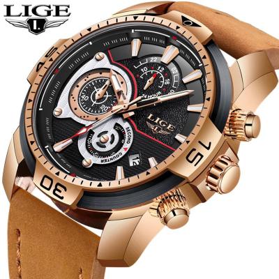 LIGE นาฬิกาแฟชั่นควอตซ์นาฬิกาข้อมือธุรกิจผู้ชายหรูหรา,นาฬิกาทหารกันน้ำลำลองยี่ห้อดังนาฬิกากีฬา