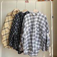 COD DDDGRYTRY A026 Oversized plaid long-sleeved shirt in black and white style for men and women