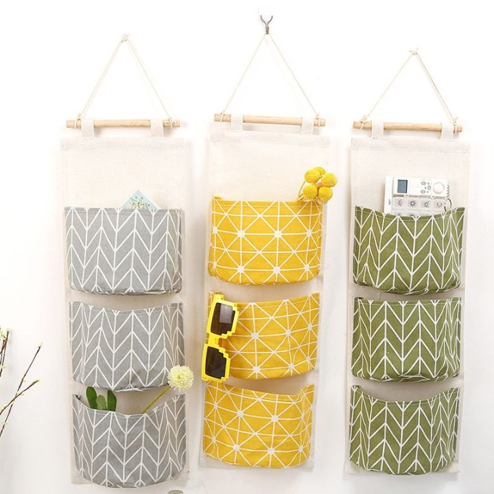 sundries-multi-layer-geo-pattern-hanging-pocket-creative-three-tier-cotton-linen-blend