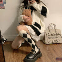 Retro Coffee-colored Long-tube Knee-length Socks Diamond-shaped All-match Calf Womens Socks College Style Socks Cosplay