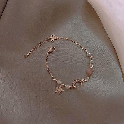 Beaded Bracelet Gold Color Chain Elegant Women Trendy Moon Star Romantic Bracelet Female Birthday Gift