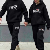 ชุดสูทผู้ชายชุดวอร์มคู่รักพิมพ์ลาย Mr หรือ Mrs เสื้อฮู้ดคู่ขนแกะและกางเกง2ชิ้นชุดกีฬาแฟชั่นลำลองสำหรับผู้หญิงและผู้ชาย