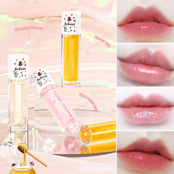 honey-lip-oil-บรรเทา-dry-moisturizing-lip-gloss-fades-lip-lines-water-light-lips-พร้อมแปรงแต่งหน้าเกาหลีน่ารัก