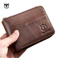 ZZOOI Brand Genuine Leather Men Wallets Short Coin Purse Small Retro Wallet Cowhide Leather Card Holder Pocket Purse Men Wallets