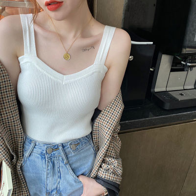 Knitted suspender womens matching small suit with bottomed vest in spring and autumn white design sense, and a small number of people wear autumn and winter tops outside  8K3F