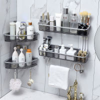 Drainable Bathroom Shelf Cosmetic Towel Storage Rack With Hooks Wall Shower Corner Shelf Organizer Bathroom Accessories