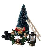 Xmas Miniature Gnome House ชุดรองเท้า Lantern Tree พวงหรีดบันไดตุ๊กตาอุปกรณ์เสริมของเล่นสวมบทบาท Christmas Theme