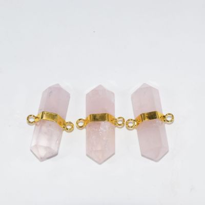 Natural Rose Crystal Quartz Hexagonal Connector for necklace 6 Face Column Pink Love stone pendant connector pendant Femme 2019