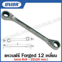 Unior ประแจแหวนฟรี Forged 12 เหลี่ยม (หัวฟรีหมุนทางเดียว) (Forged Ratchet Ring Wrenches) ขนาด 8x9 ถึง 22x24 (มิล) รุ่น 170