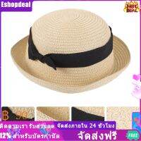 Eshopdeal【Ready Stock】 ผู้หญิงแฟชั่นหญิงสาว Bowknot Roll-Up Wide Dome Summer Sun Sun Hat Bowler Bowler Beach (Beige)