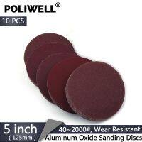 Poliwell กระดาษทรายแผ่นขัดแห้งขนาด5นิ้ว125มม. 10ชิ้นกระดาษทรายวงตะขอกรวด60/400/1000กระดาษทรายขัดสำหรับขัดไม้ Drywall