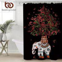 【CW】₪⊕  BeddingOutlet Shower Curtain Elephant With Hooks cortina de ducha