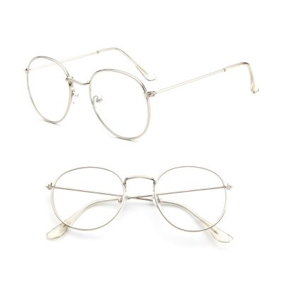 แว่นสไตล์วินเทจสำหรับผู้ชายและผู้หญิงแว่นตากรอบโลหะแว่นตาทรงกลมเลนส์ใสออปติคอล