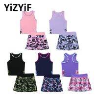 Kids Tennis Skirt Set for Girls Childrens Clothing Sport Suit Racer Back Top Built-in Shorts Set Running Gym Fitness Sportswear