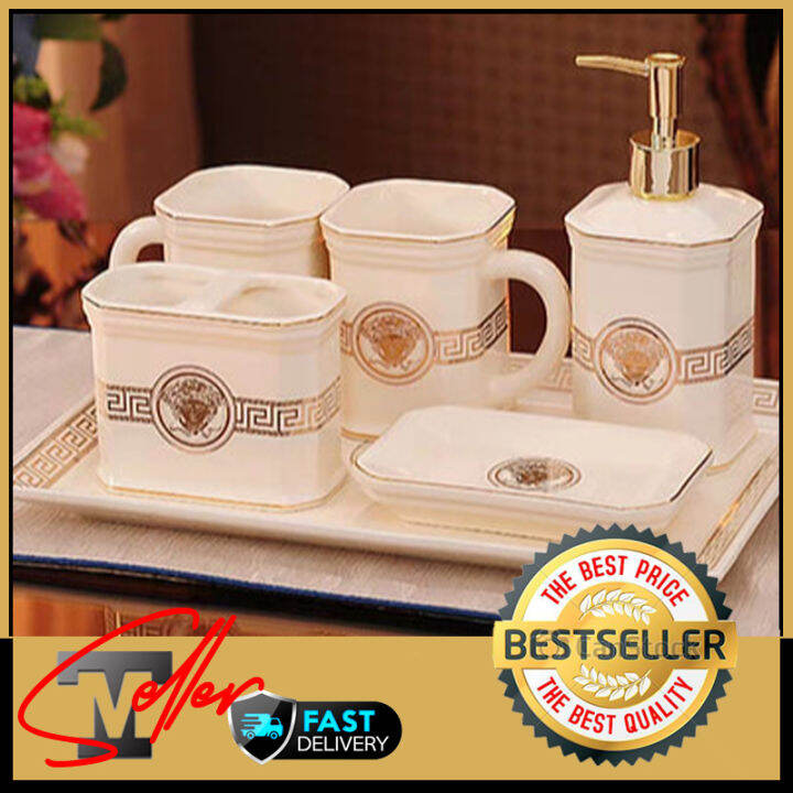 Bathroom Set of 6 Versace inspired perfect for all occasion gift (Black