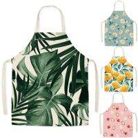 Tropical Palm Leaves Cleaning Art Aprons Home Cooking Flowers Kitchen Apron Cook Wear Cotton Linen Adult Bibs 75x65cm