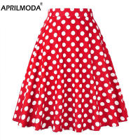 2021 Summer Midi Skirt Runway Vintage Rockabilly Sundress Red Womens Sexy Pinup 50S Cotton Polka Dot Pattern Skater Streetwear