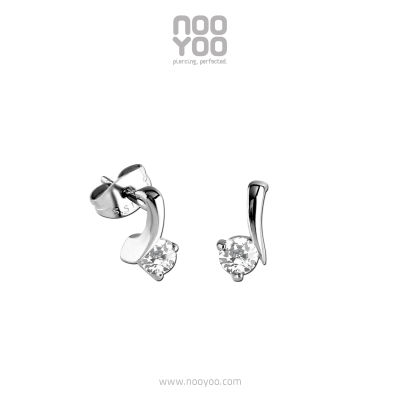 NooYoo ต่างหูสำหรับผิวแพ้ง่าย DELICATE with White Crystal Surgical Steel