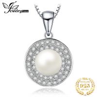 JewelryPalace 7mm Freshwater Cultured Pearl 925 Sterling Silver Halo Pendant Necklace for Woman Fashion Party Gift No Chain