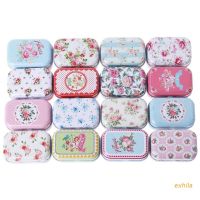 exhila Flower Tin Trinket Jewelry Coin Box Tinplate Storage Case Small Rectangular