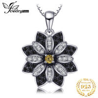 JewelryPalace Flower Natural y Quartz Black Spinel 925 Sterling Silver Necklace Pendant for Women Fine Jewelry Without Chain