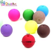 OlingArt Rubber Glass Beads High quality 12PCS 14mm Candy Color Neon Matte Loose Beads Handmade jewelry making bracelet DIY Cables