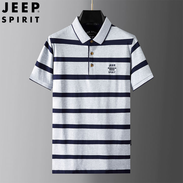jeep-spirit-mens-polo-shirt-pure-cotton-thin-striped-lapel-short-sleeved-t-shirt-loose-striped-polo-shirt