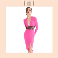 [MILIN] Ruched under bust detail Long sleeve v neck midi dress เดรสมิดิแขนยาวคอวีดีเทลแต่งรูดใต้อก / Ambrosia Dress