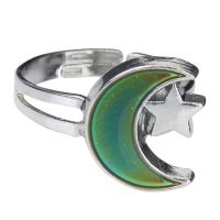 Moon and Star Shape Color Change Emotion Feeling Mood Ring Changeable Band Adjustable Finger Ring