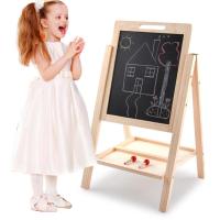 Kids Wooden Art Easel Adjustable Standing Easel Foldable Double Sided Whiteboard And Chalkboard Easel Perfect Educational Toy