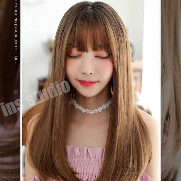 วิกผมราคาถูก-natural-black-long-wig-เส้นไหมเกาหลี-วิกผมสั้นเซกซี่-วิกผมแบบสวมครอบ-มีจุดขวัญกลาง-วิกผมผู้หญิงเกาหลี