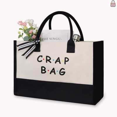 Letter Printed Top-handle Bag Black White Contrast Canvas Beach Handbags Soft Portable Foldable Fashion for Travel Camping