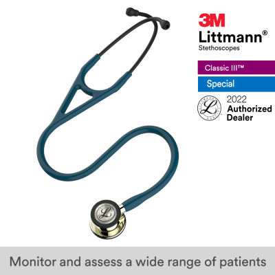 3M Littmann Cardiology IV Stethoscope, 27 inch, #6190 ( Caribbean Blue Tube, Champagne-Finish Chestpiece, Stainless Stem and Eartubes)