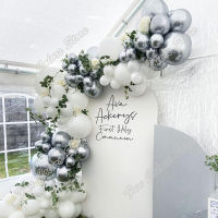 Silver Wedding Birthday Party Backdrop Baby Shower White Holidays Dinner Table 4D Aluminum Foil Decoration Sign Balloon Garland