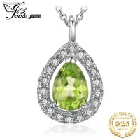 ✚✖ JewelryPalace Pear Natural Peridot 925 Sterling Silver Halo Pendant Necklace for Women Fashion Gemstone Fine Jewelry Gift 45cm