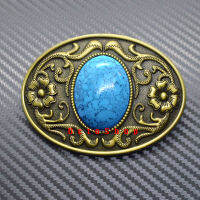 หัวเข็มขัด Metal Belt Buckle Resin stones Turquoise Oval เวสเทิร์นคาวบอย ลายหินสีฟ้าเข้มสวยงาม เลือกเฉพาะหัวเข็มขัดหรือพร้อมสาย เข็มขัดกว้าง 4cm  (K#164)