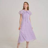 (บางไซส์พรี) Parachuteshop - BENA dress เดรสผ้าชีฟอง texture จุดอัดพลีท แต่งปกระบาย 2 ชั้น