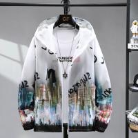 Summer Skin Coats Men Ultra Light UV Sun Protection Big Size Hooded Windbreaker Jacket Men printing Casual Outwear