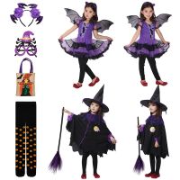 Childrens Girl Witch Vampire Halloween Costume Kids Clothing Set Carnival Cosplay Costumes Prom Dress Suit Leggings Pumpkin Bag