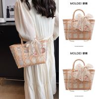 Summer summer high-end seaside hand-held woven bag female 2023 new fairy transparent rattan vegetable basket bag 【QYUE】