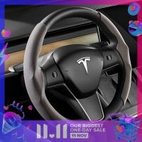 ?【Lowest price】LANG ฝาครอบพวงมาลัยสำหรับ Tesla รุ่น3 Y Suede ตกแต่งรถลื่นสำหรับ Model3 Suede Breathable Protection