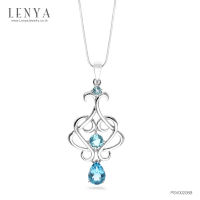 Lenya Jewelry  จี้บลูโทแพซ(Blue Topaz) สีฟ้า ตัวเรือนเงินแท้ 925 ชุบทองขาว