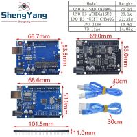 CH340G CH340 Atmega328p บอร์ดพัฒนาสำหรับ R3 Arduino พร้อมสายส่วนหัวของหมุดตรงและสายเคเบิล