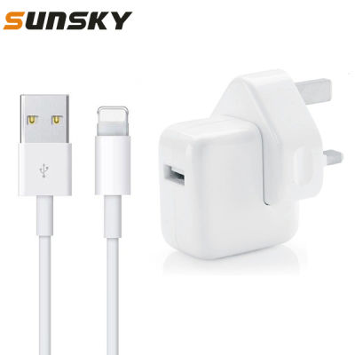 Sunsky เครื่องชาร์จ USB 12วัตต์ + USB เป็น8ขาสายสำหรับข้อมูล Ipad/ipod ซีรีส์ปลั๊กไฟแบบ UK