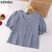 VONDA เสื้อผู้หญิงคอวีลายสก๊อตคอวีเสื้อสตรีแขนยาว (ลายดอกไม้เกาหลี) #2