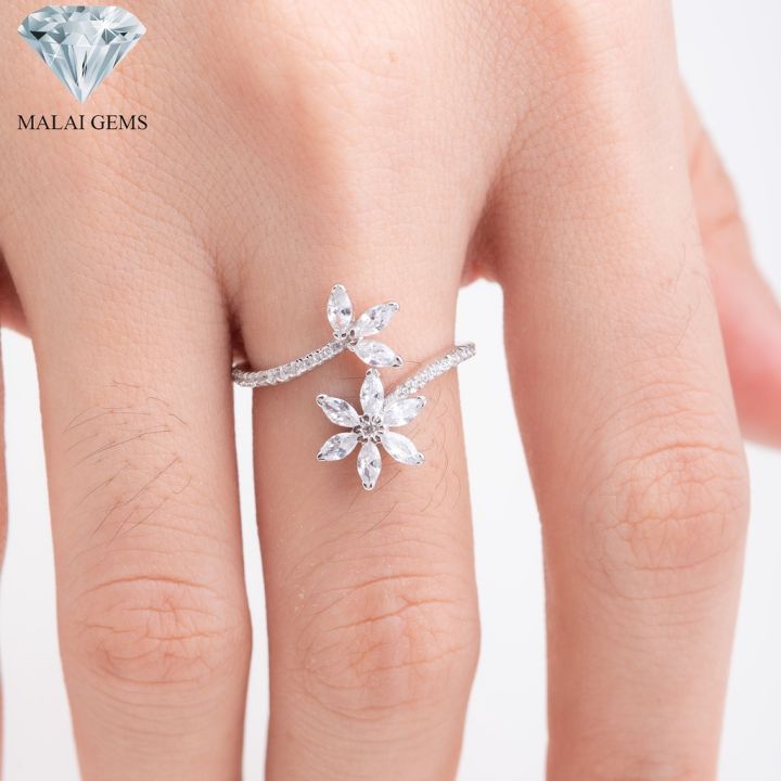 malai-gems-แหวนเพชร-แหวนดอกไม้-เงินแท้-925-เคลือบทองคำขาว-ประดับเพชรสวิส-cz-รุ่น-221-r20400-แถมกล่อง