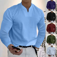 Mode Shop shopMens Clothes Autumn Winter Long Sleeved T-shirts Loose Fit V Neck Tee Shirts Casual Mens Shirts Plus Size